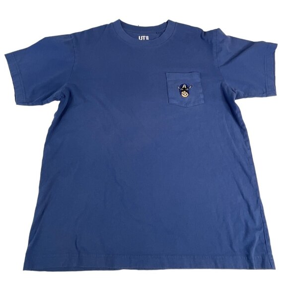 UT Marvel X Jason Polan Men's Retro Captain America T Shirt M Blue Short Sleeve - Picture 1 of 5